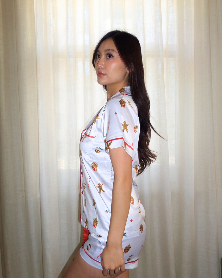 Pre-embroidered Exclusive Christmas Satin Personalised Pyjama Set - Gingerbread Print