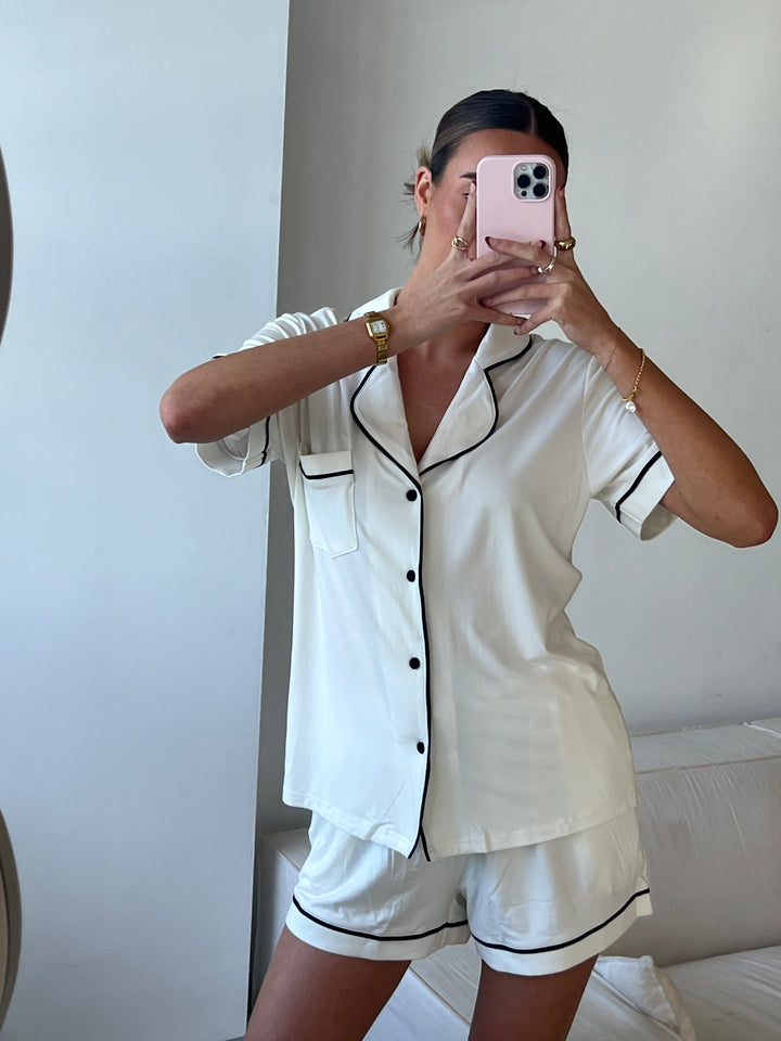 Modal Summer Pyjamas Short Sleeve & Shorts - White/Black