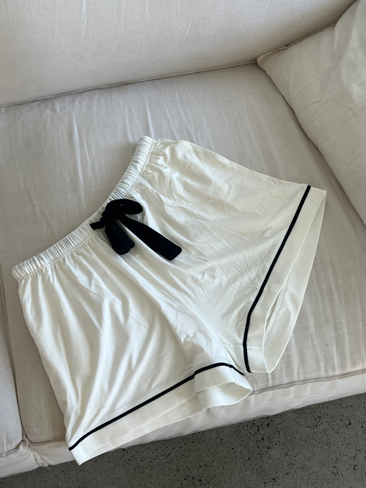 Modal Summer Pyjamas Short Sleeve & Shorts - White/Black