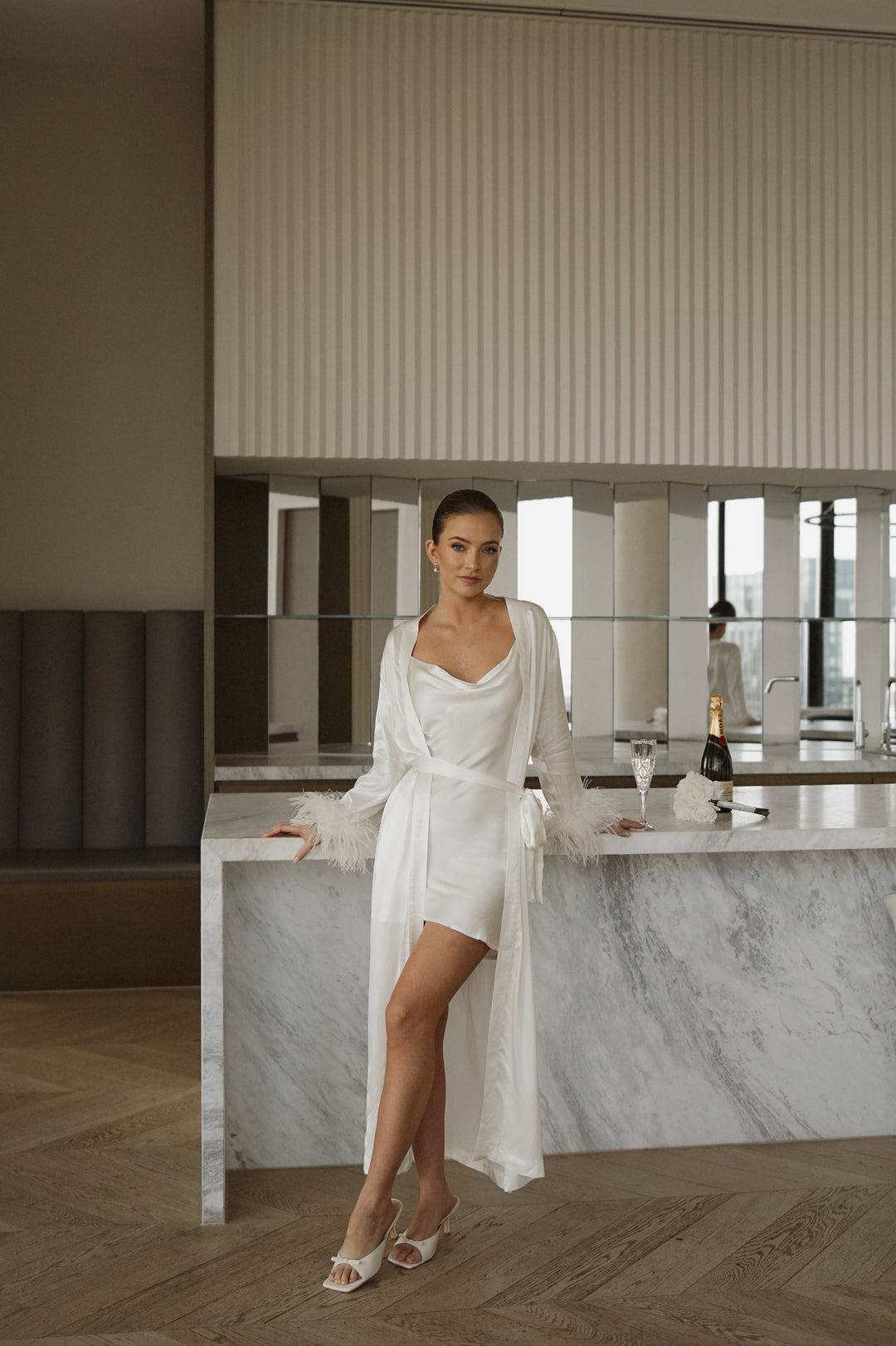Ivory Feather Long Maxi Robe
