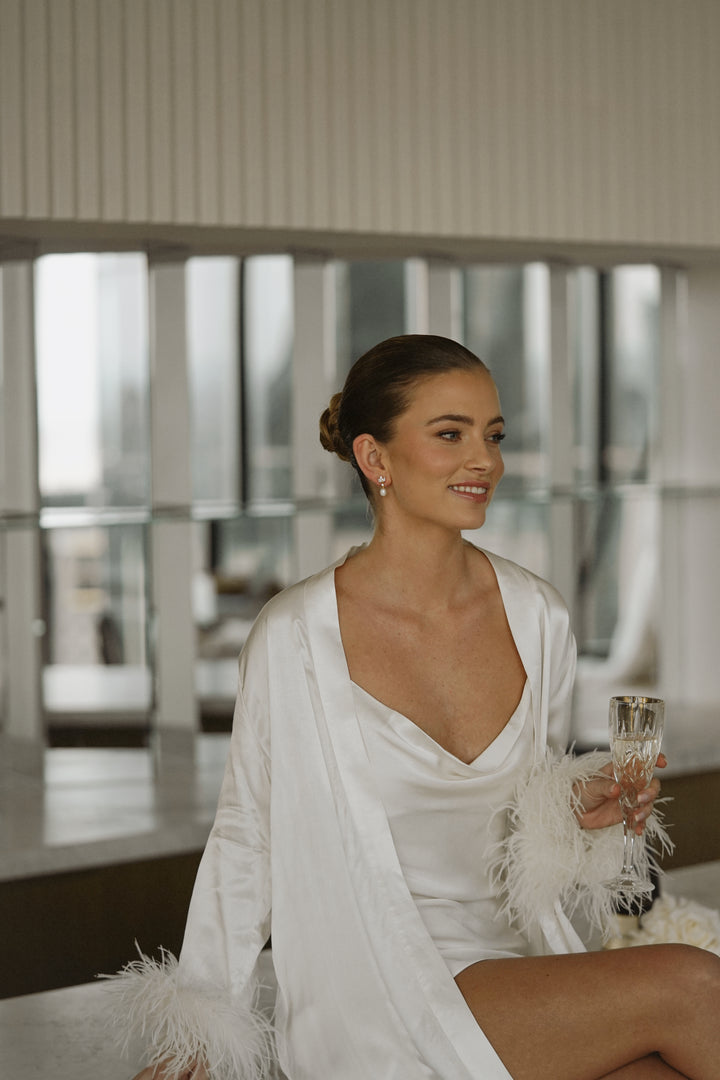 Ivory Feather Long Maxi Robe