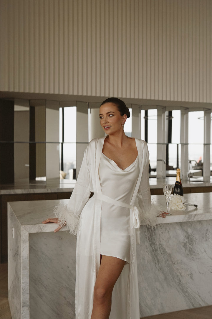 Ivory Feather Long Maxi Robe