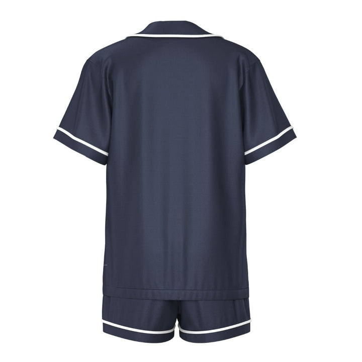 Kids Satin Personalised Pyjama Set - Short Sleeve Navy/White