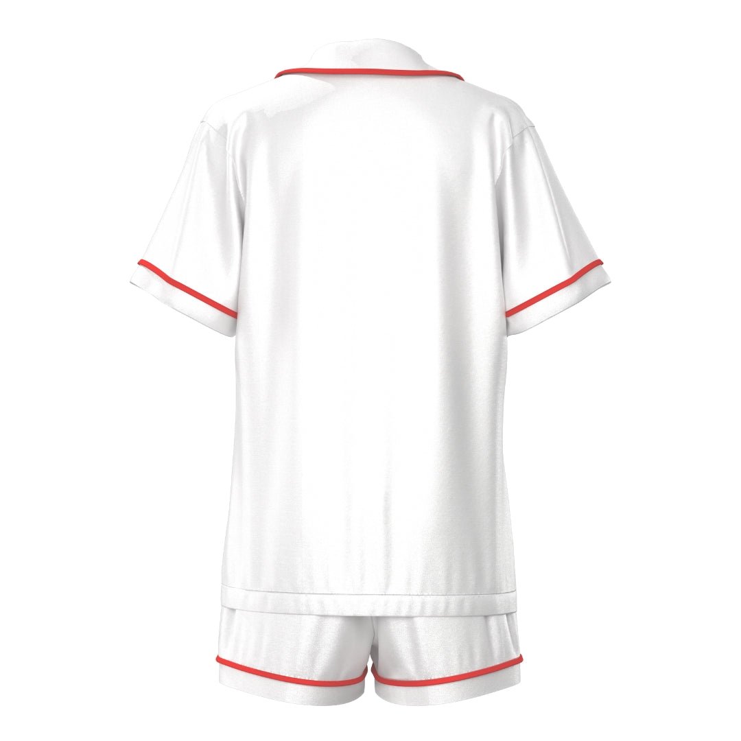 Kids Satin Personalised Pyjama Set - Short Sleeve White/Red