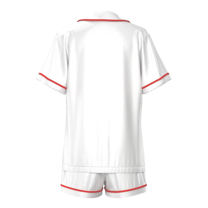 Kids Satin Personalised Pyjama Set - Short Sleeve White/Red