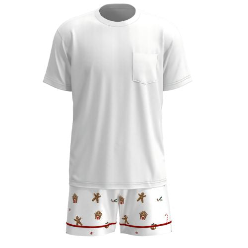 Men's Satin Personalised Pyjama Set - Cotton Shirt with Gingerbread Print Shorts