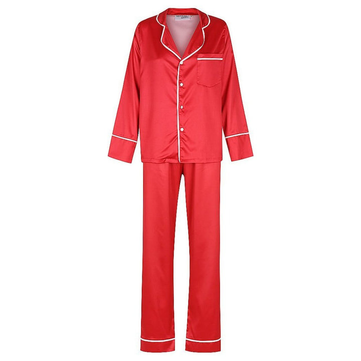 Men's Satin Personalised Pyjama Winter Set - Long Sleeve & Long Pants Red/White