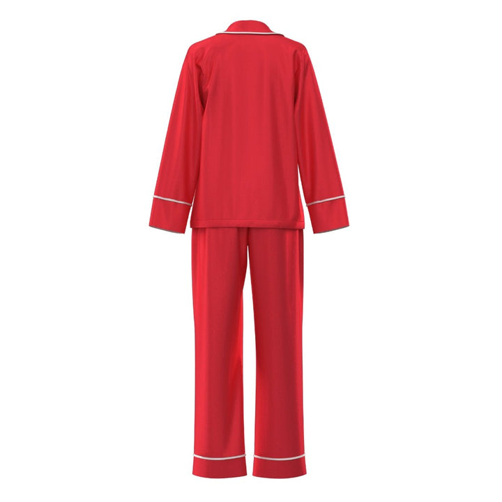 Men's Satin Personalised Pyjama Winter Set - Long Sleeve & Long Pants Red/White