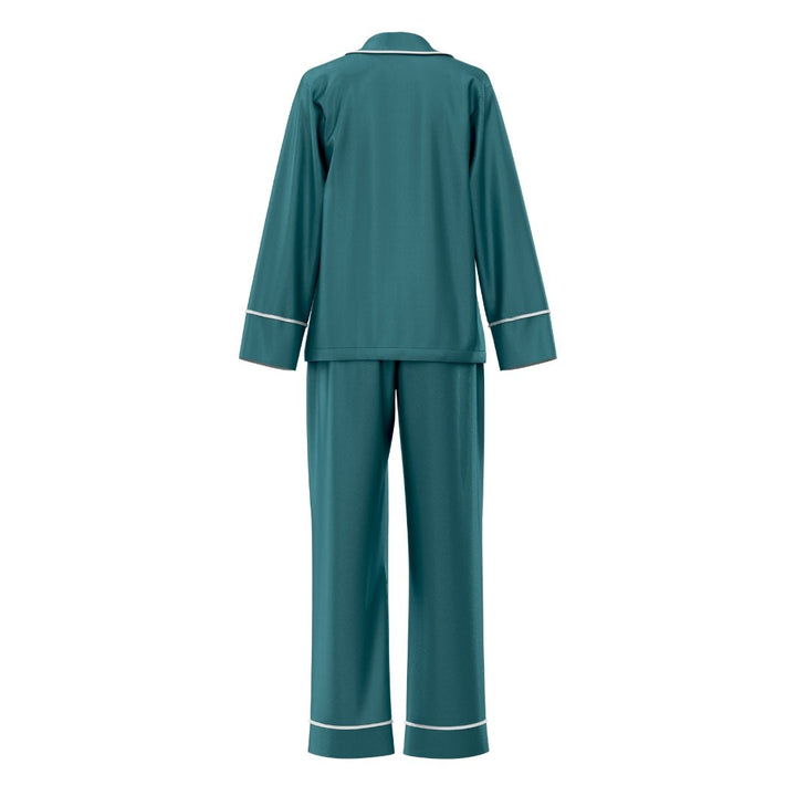 Men's Satin Personalised Pyjama Winter Set - Long Sleeve & Long Pants Teal/White