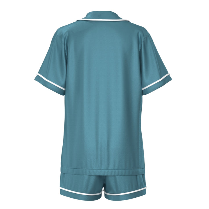 Men's Satin Personalised Pyjama Set - Short Sleeve Teal/White