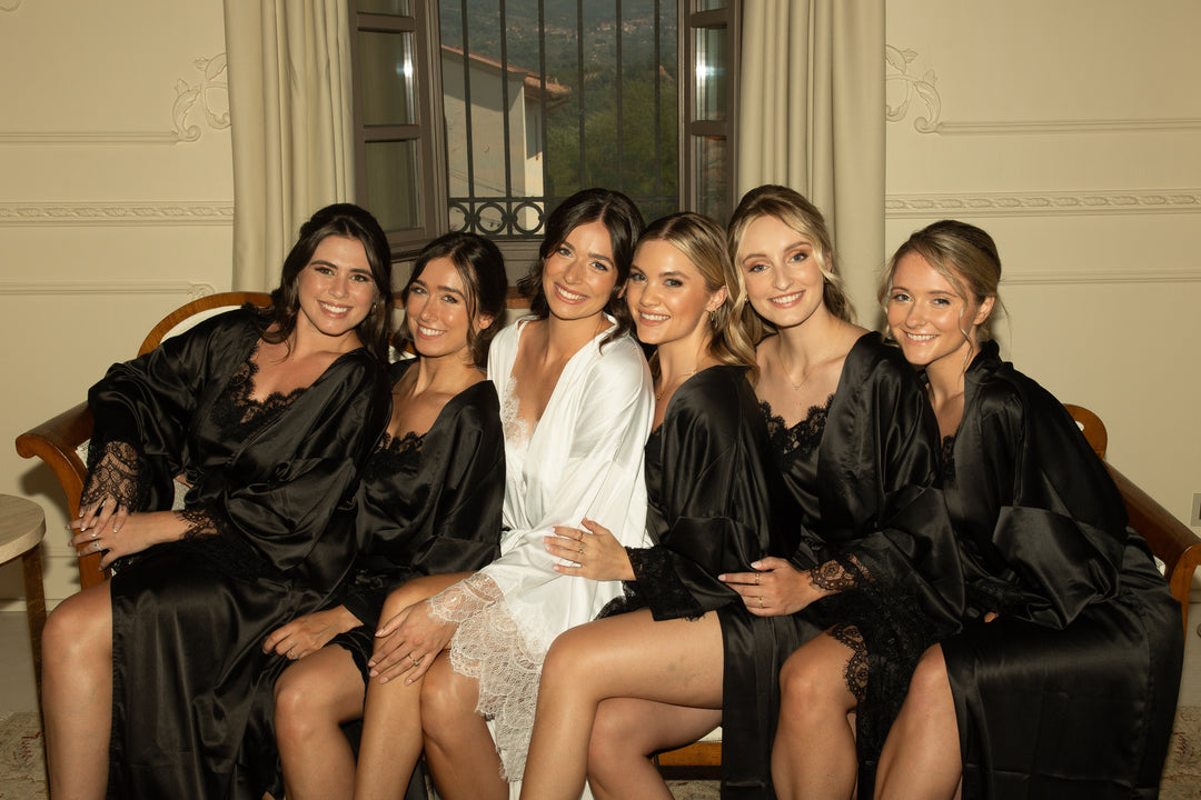 Satin Personalised White Lace Long Robe - White Lace Details