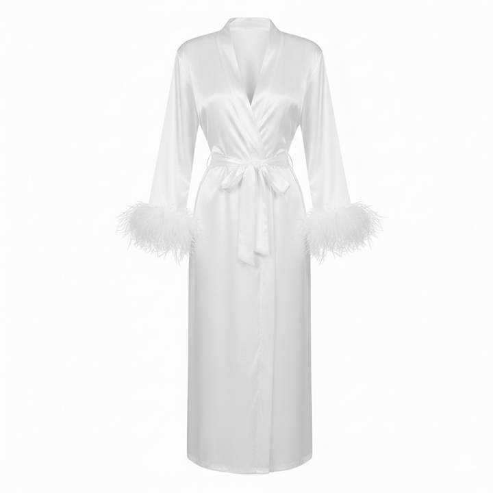 Ivory Feather Long Maxi Robe