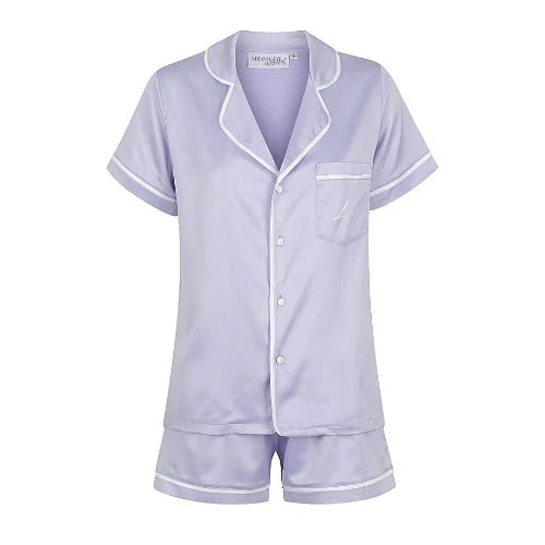Satin Personalised Pyjama Set - Short Sleeve Pastel Purple/White