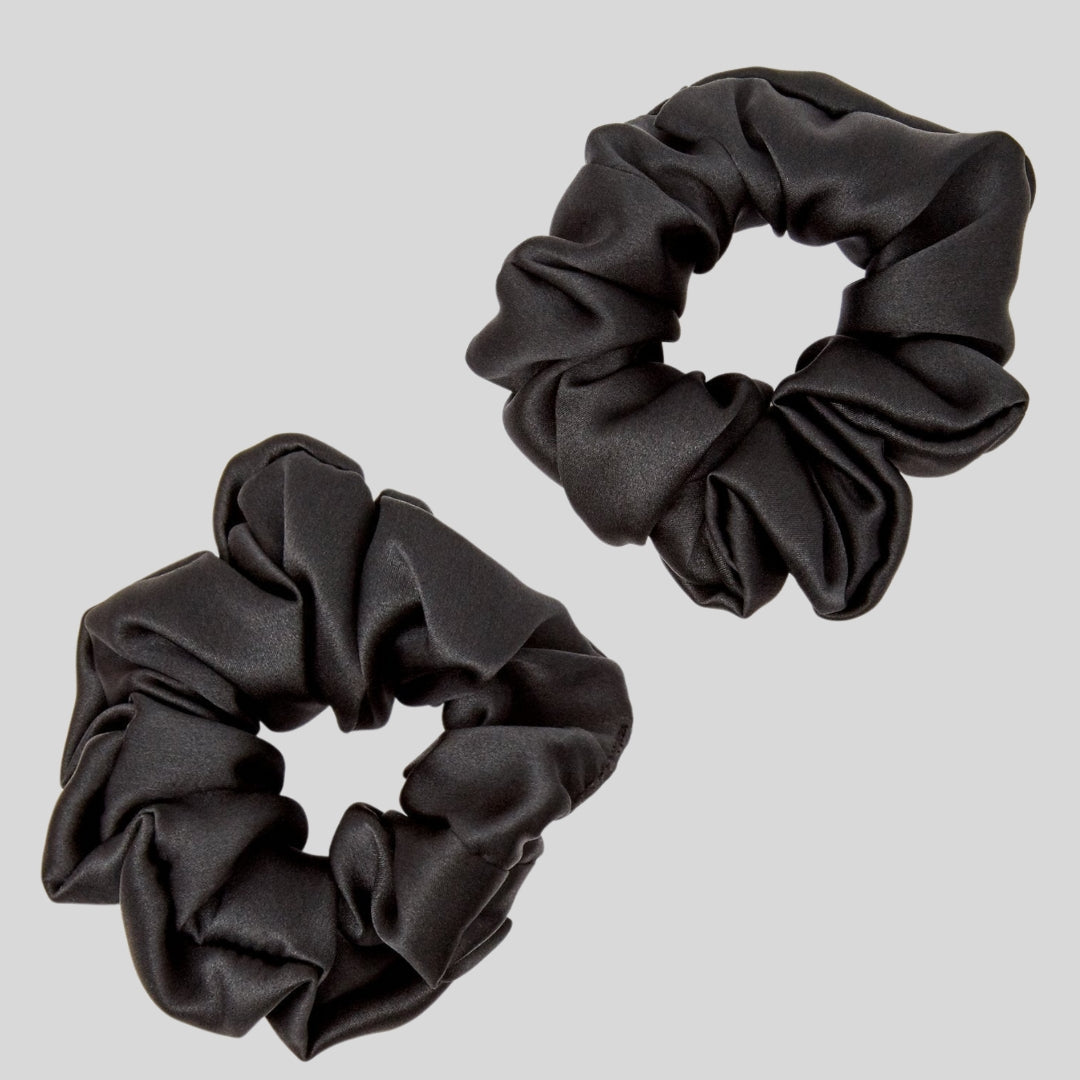Silk Scrunchie Hair Ties Luxe Accessory – Black