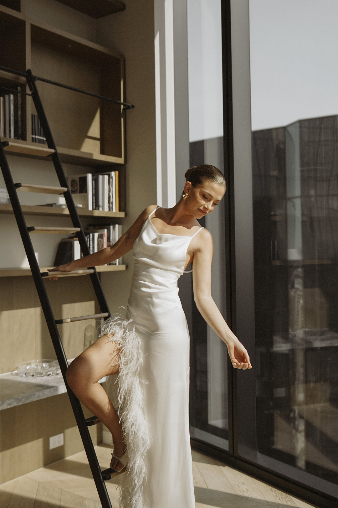 Celeste Feathered Maxi Dress – Ivory