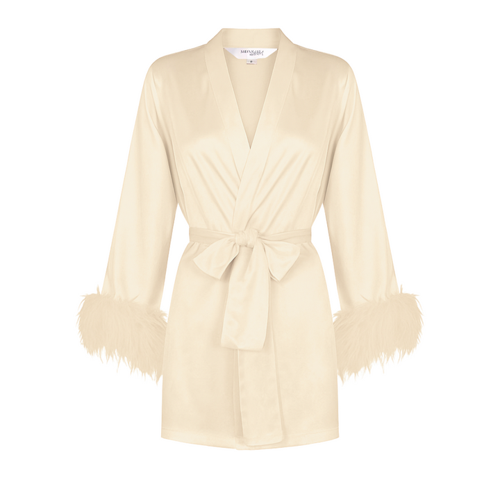 Champagne Feather Viscose Short Robe