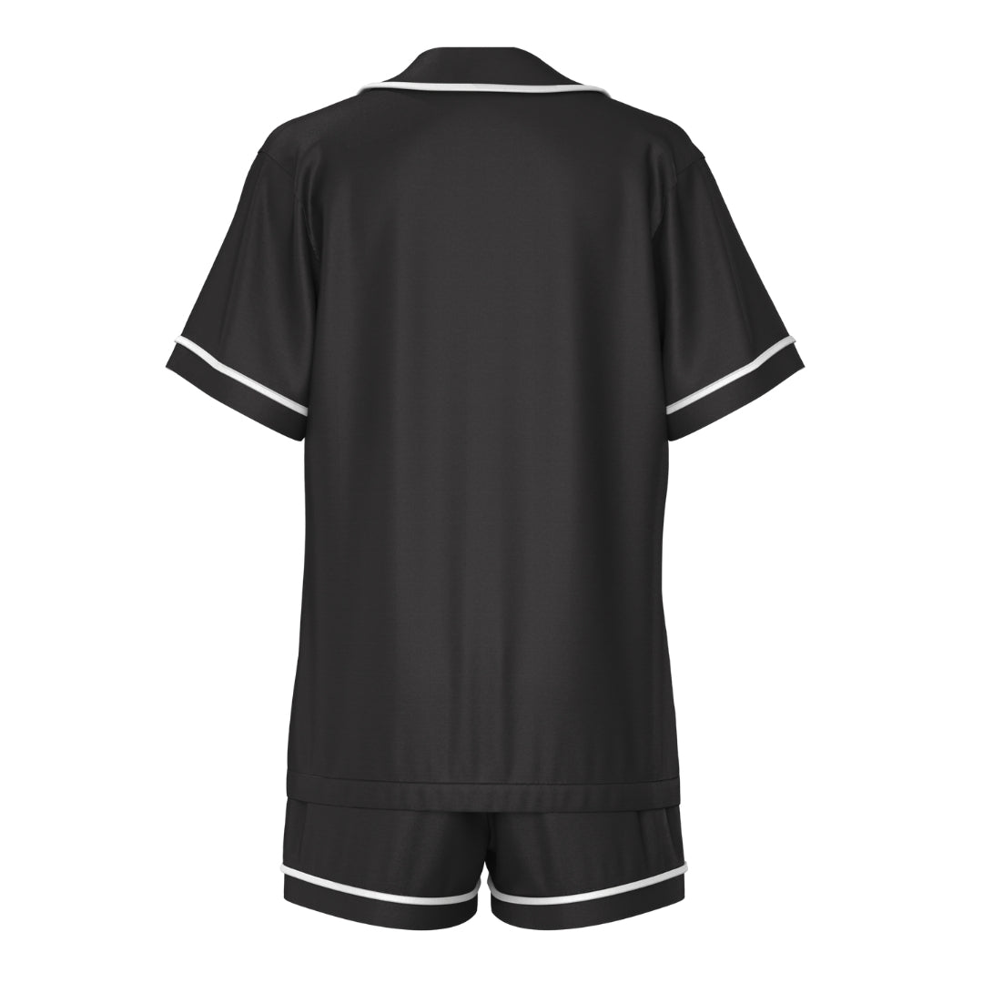 Kids Satin Personalised Pyjama Set - Short Sleeve Black/White