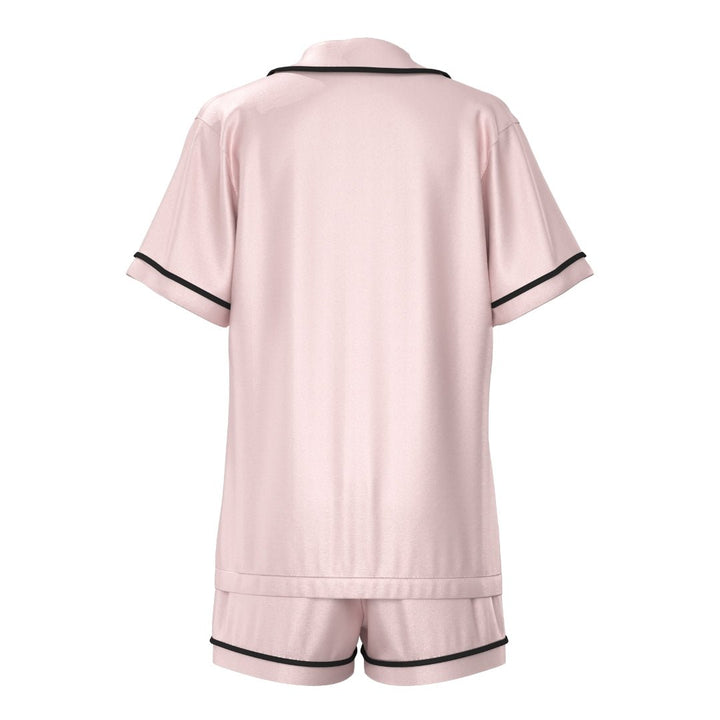 Kids Satin Personalised Pyjama Set - Short Sleeve Blush Pink/Black