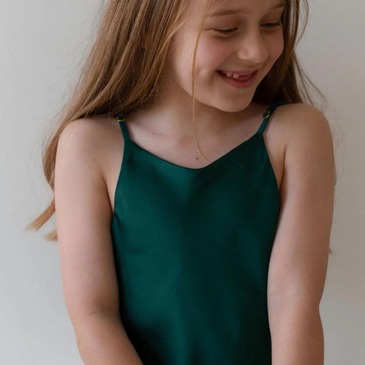 Kids Silk Satin Lydia Cami - Emerald Green