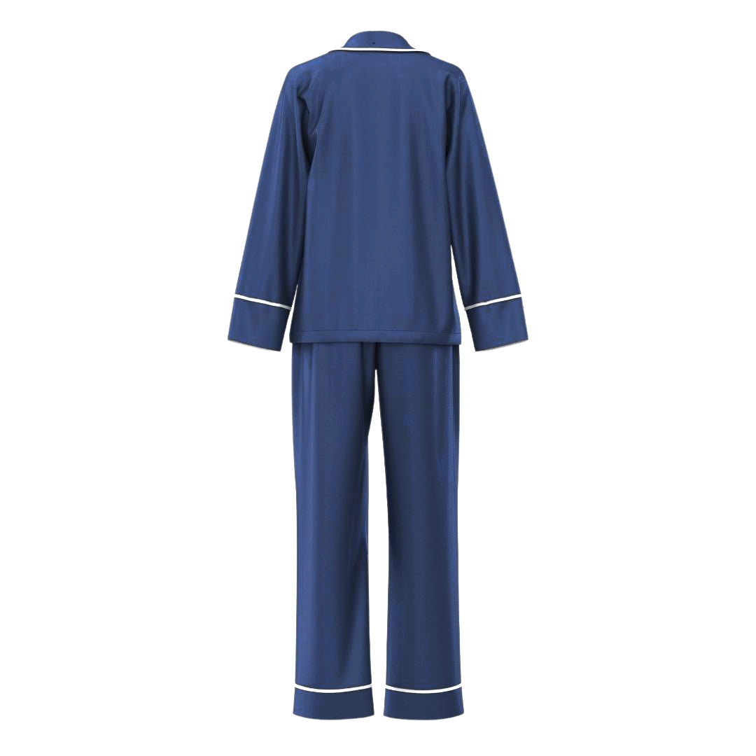 Satin Personalised Pyjama Winter Set - Long Sleeve & Long Pants Navy/White