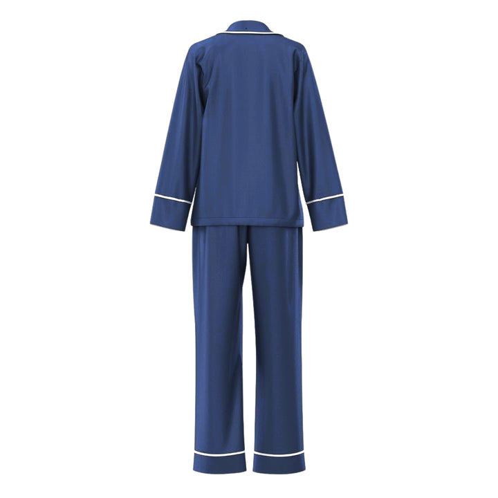 Satin Personalised Pyjama Winter Set - Long Sleeve & Long Pants Navy/White