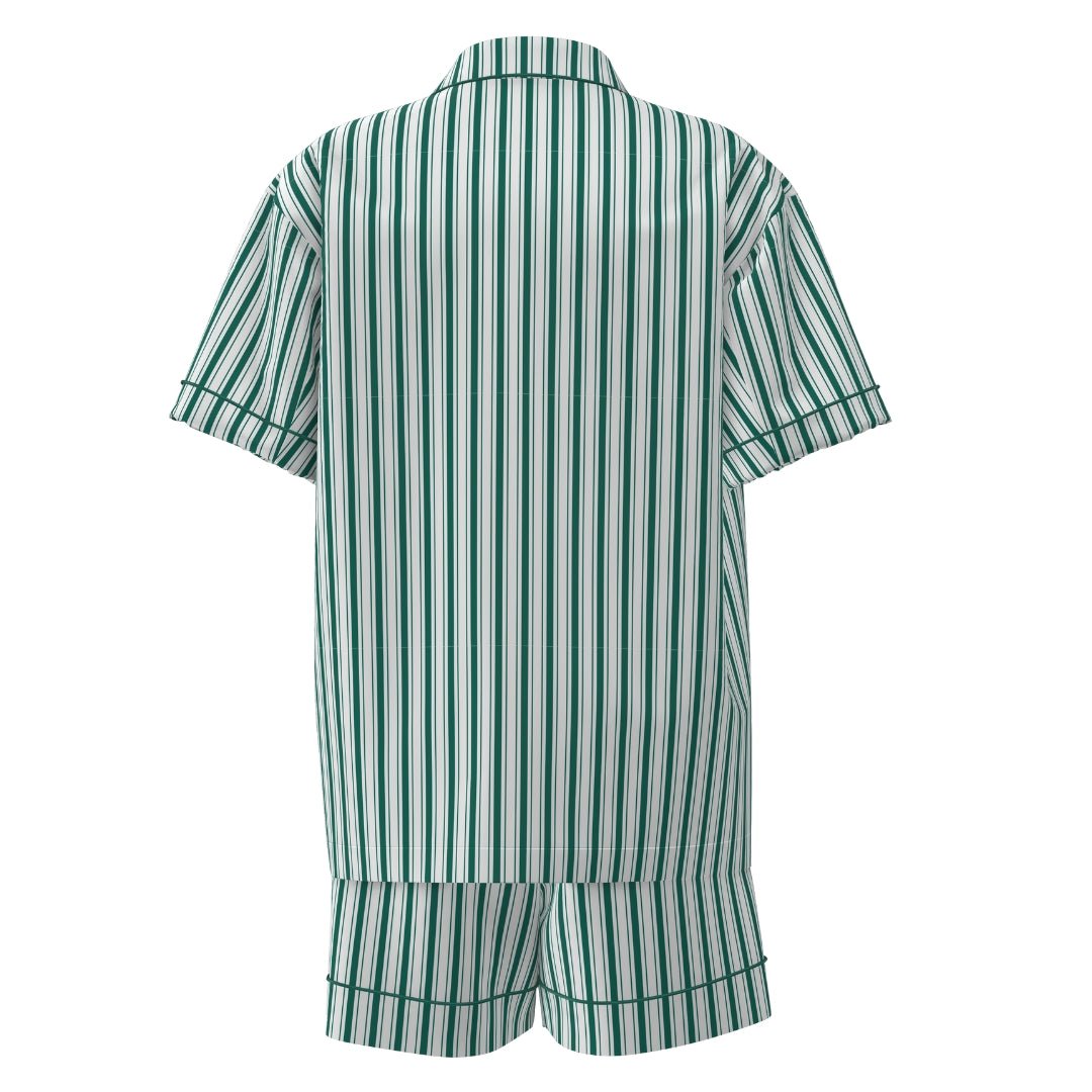 Men's Satin Personalised Pyjama Set - Green/White Stripes