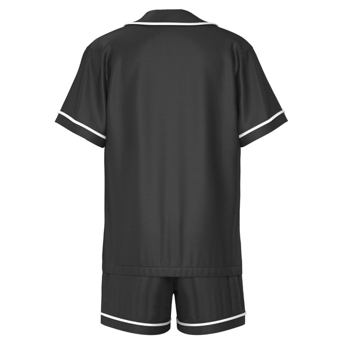 Men's Satin Personalised Pyjama Set - Short Sleeve Black/White