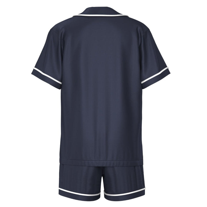 Men's Satin Personalised Pyjama Set - Short Sleeve Navy/White