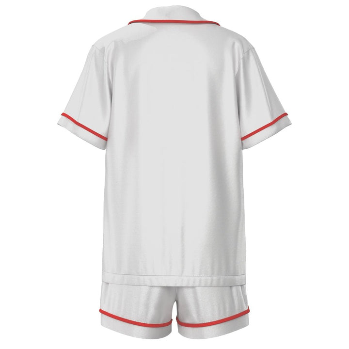 Men's Satin Personalised Pyjama Set - Short Sleeve White/Red