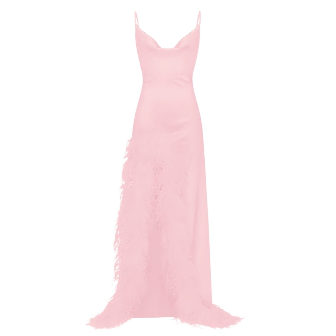 NEW Feather Maxi Statement Dress - Pink