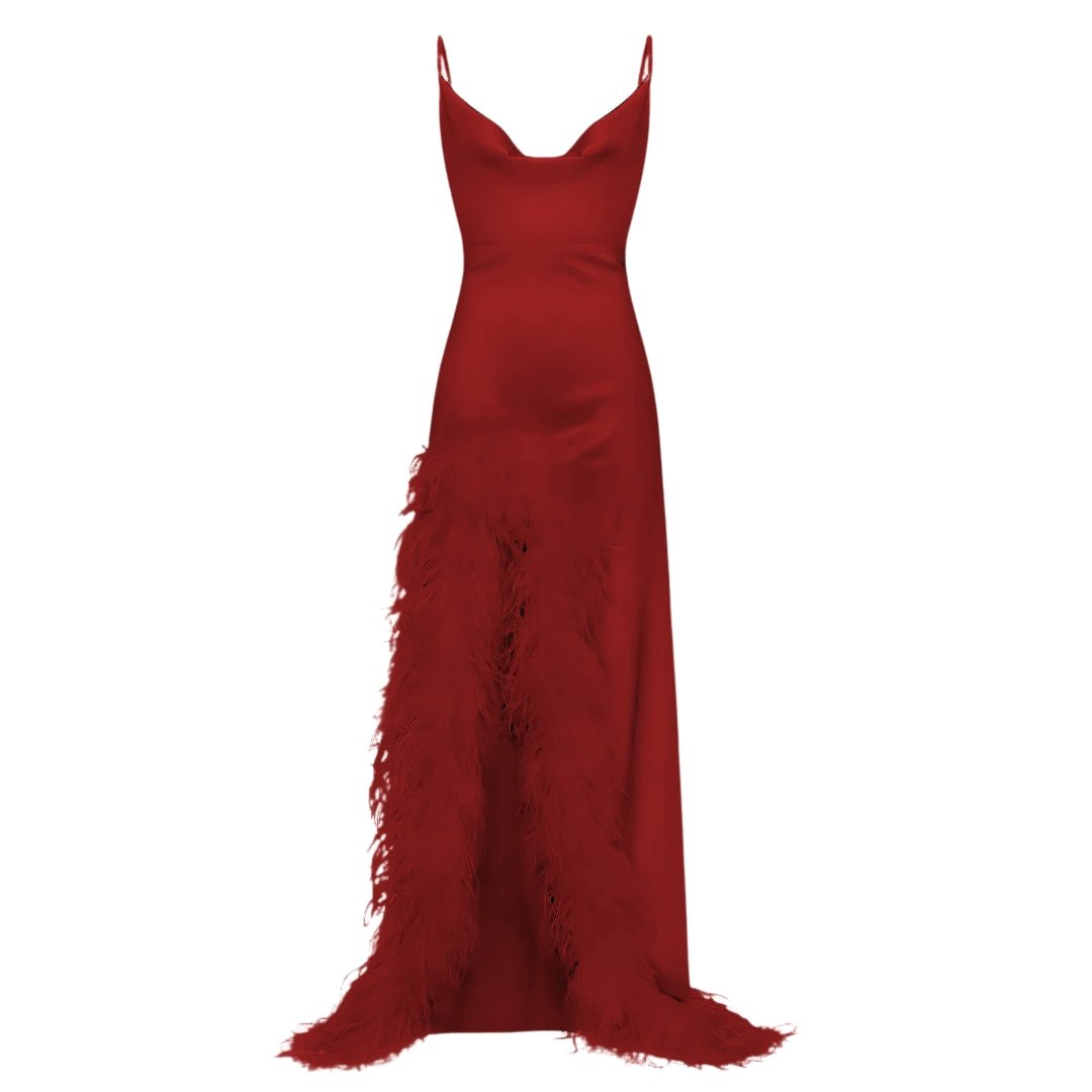NEW Feather Maxi Statement Dress - Red