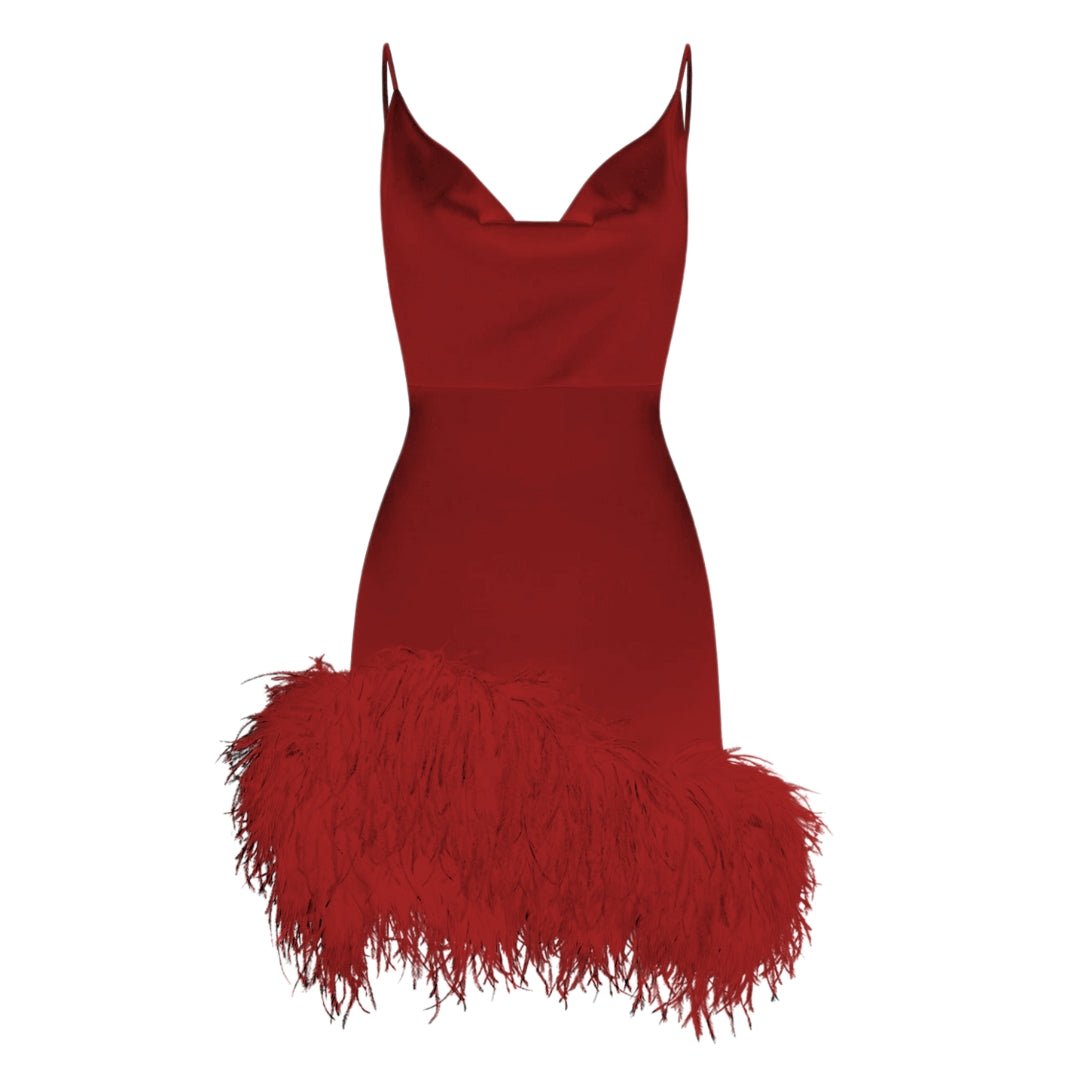 NEW Feather Mini Statement Dress - Burgundy