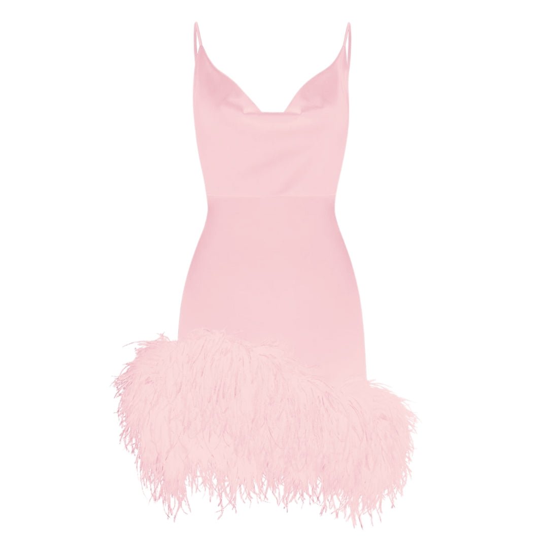 NEW Feather Mini Statement Dress - Pink