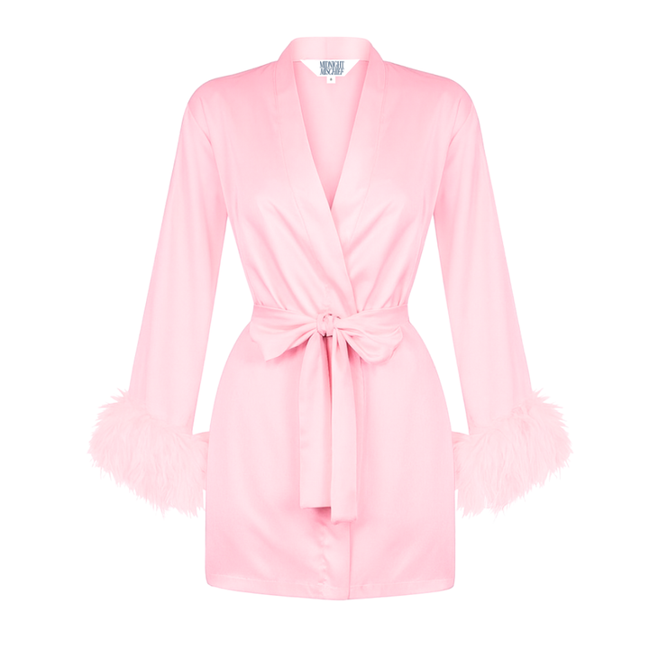 Blush Pink Satin Feather Short Robe