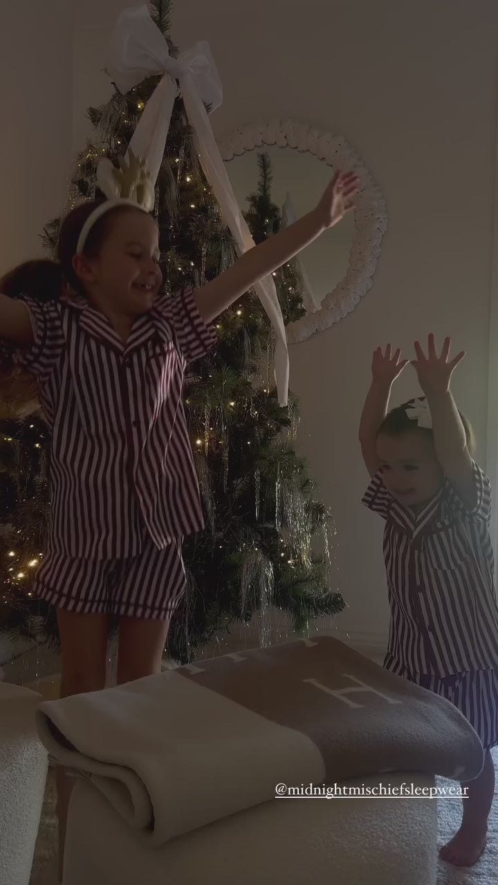 Kids Satin Personalised Pyjama Set - Maroon/White Stripes