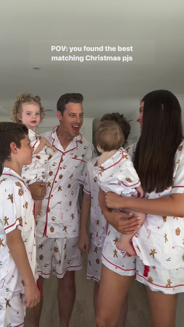 Pre-embroidered Exclusive Christmas Satin Personalised Pyjama Set - Gingerbread Print