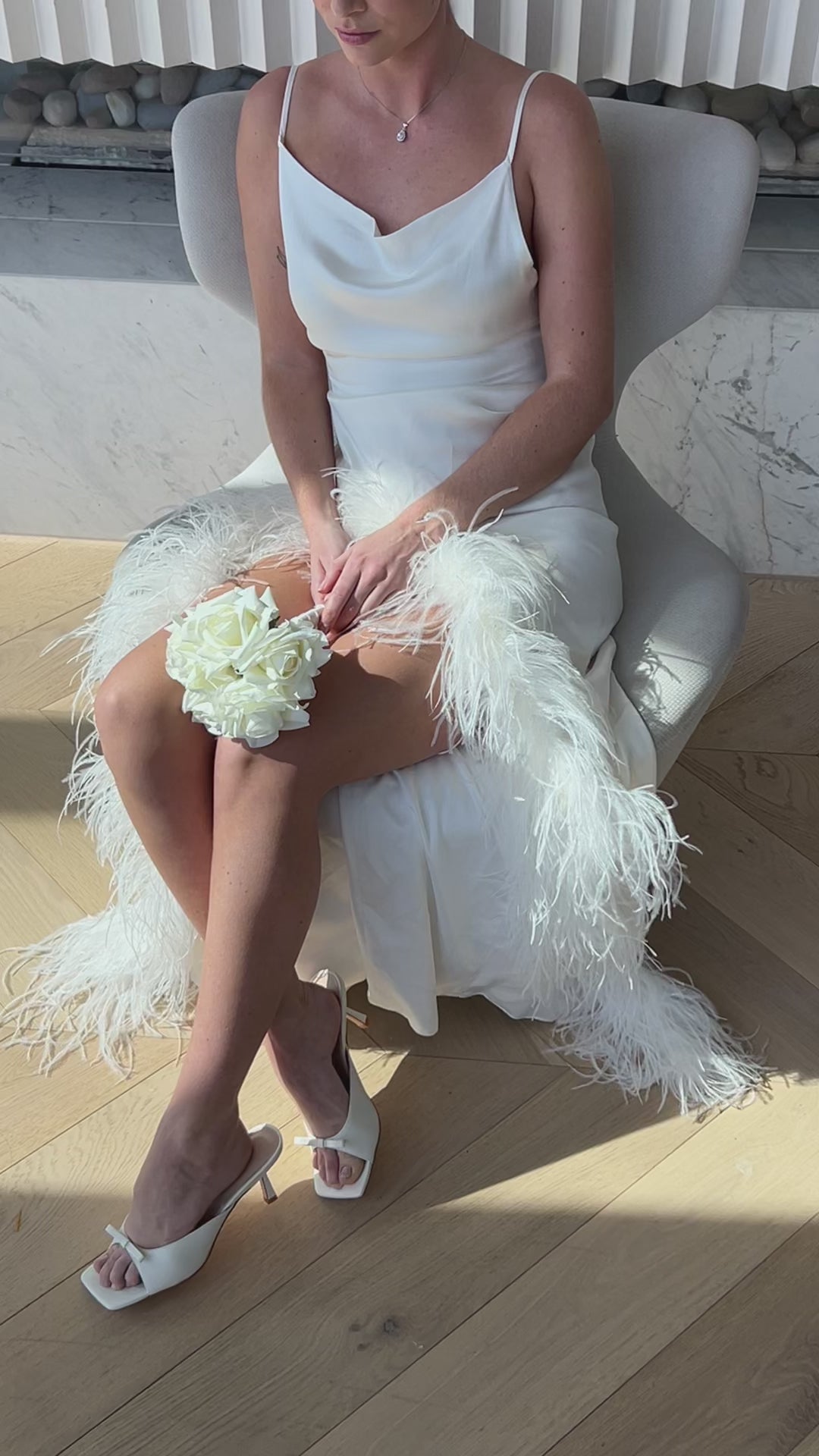 Celeste Feathered Maxi Dress – Ivory