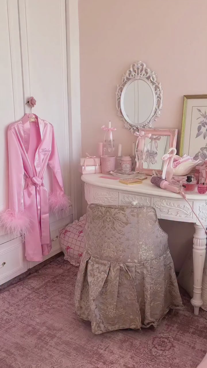Blush Pink Satin Feather Short Robe