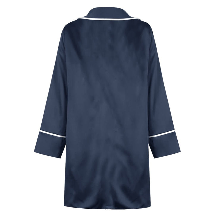 Satin Personalised Long Sleeve Boyfriend Shirt - Navy/White