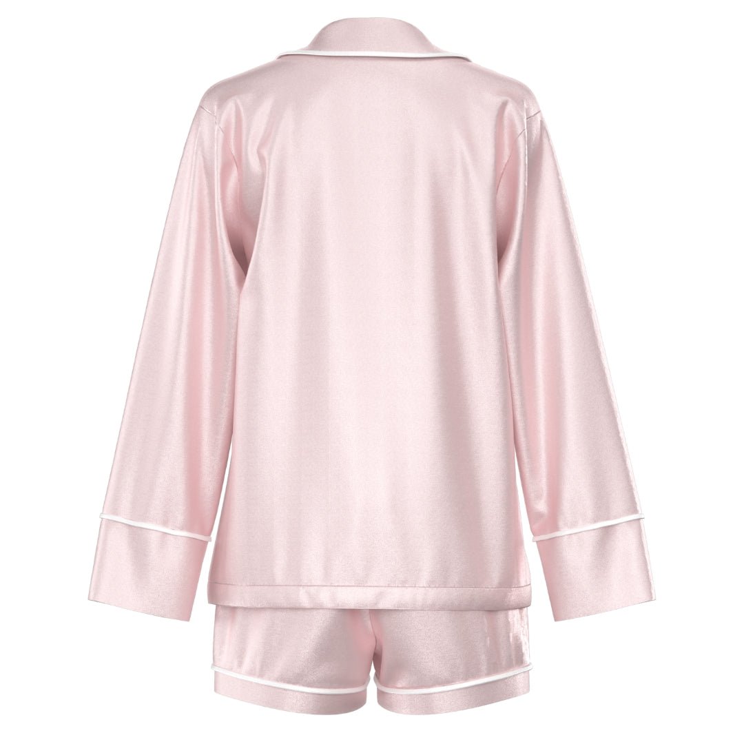 Satin Personalised Pyjama Set - Long Sleeve Bubble Gum Pink/White