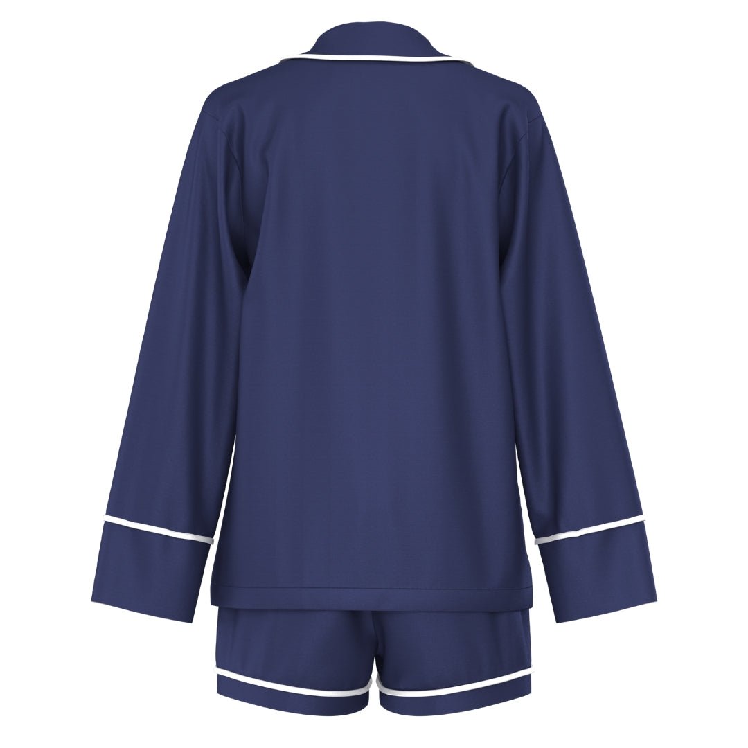 Satin Personalised Pyjama Set - Long Sleeve Navy/White