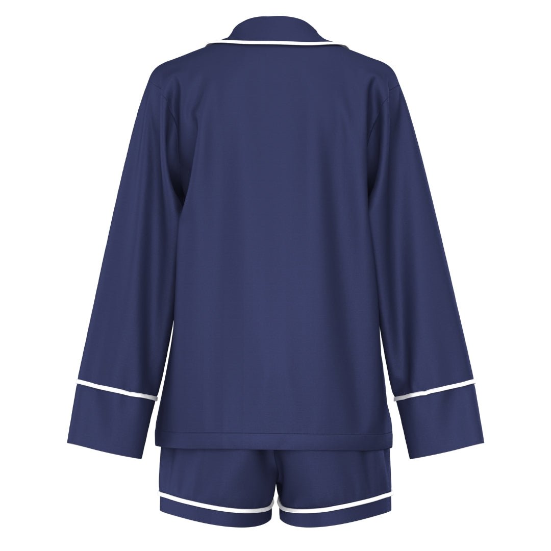 Satin Personalised Pyjama Set - Long Sleeve Navy/White