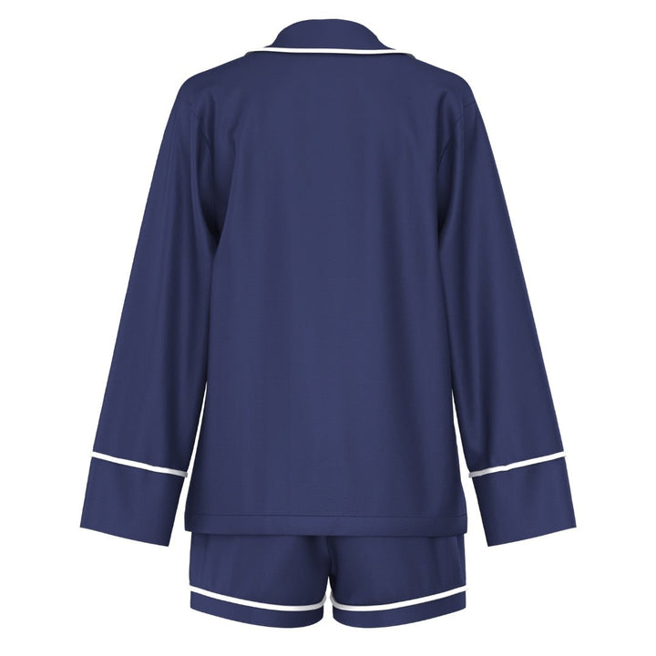 Satin Personalised Pyjama Set - Long Sleeve Navy/White