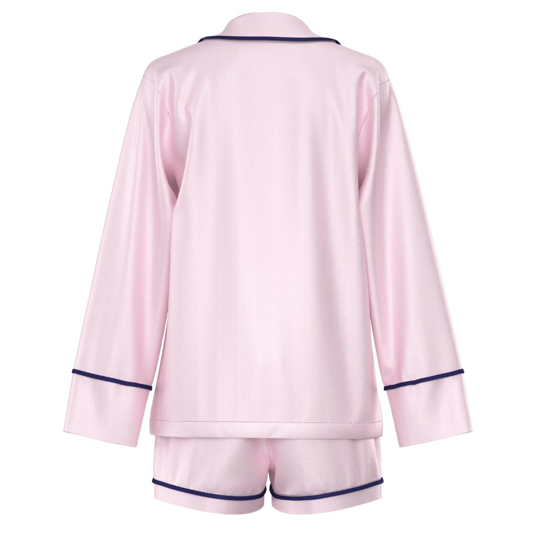 Satin Personalised Pyjama Set - Long Sleeve Pink/Navy