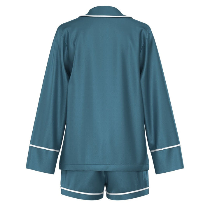 Satin Personalised Pyjama Set - Long Sleeve Teal/White