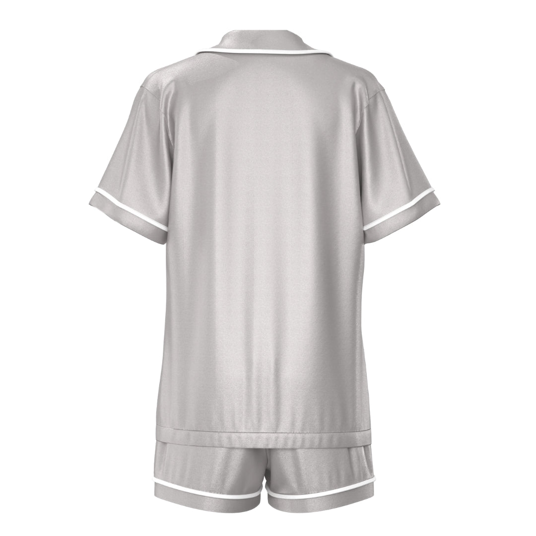 Satin Personalised Pyjama Set - Short Sleeve Grey/White