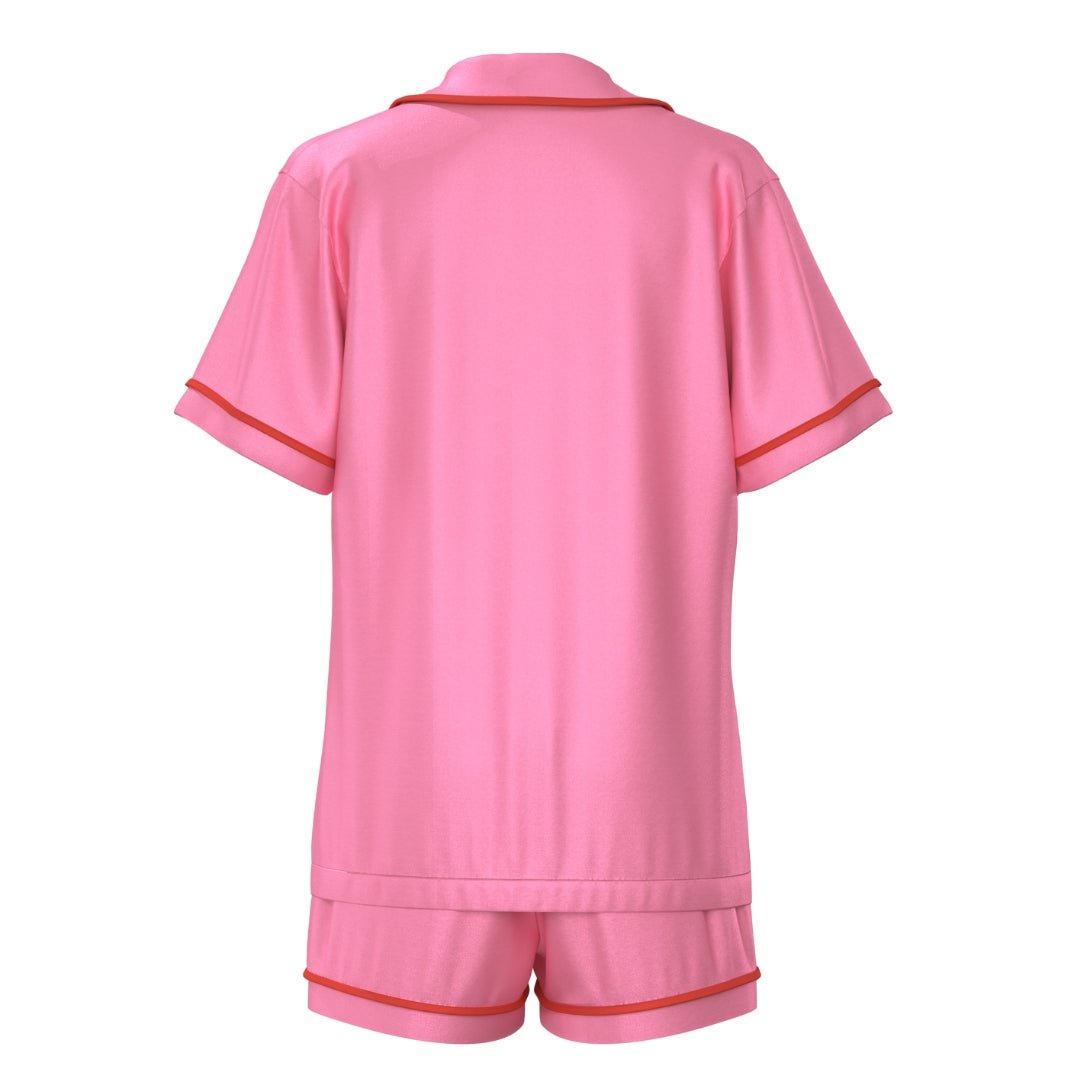 Satin Personalised Pyjama Set - Short Sleeve Hot Pink/Red
