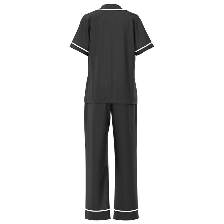 Satin Personalised Pyjama Set - Short Sleeve & Long Pants Black/White