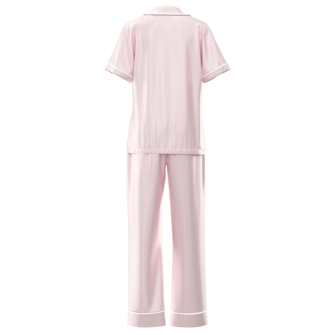 Satin Personalised Pyjama Set - Short Sleeve & Long Pants Bubble Gum Pink/White