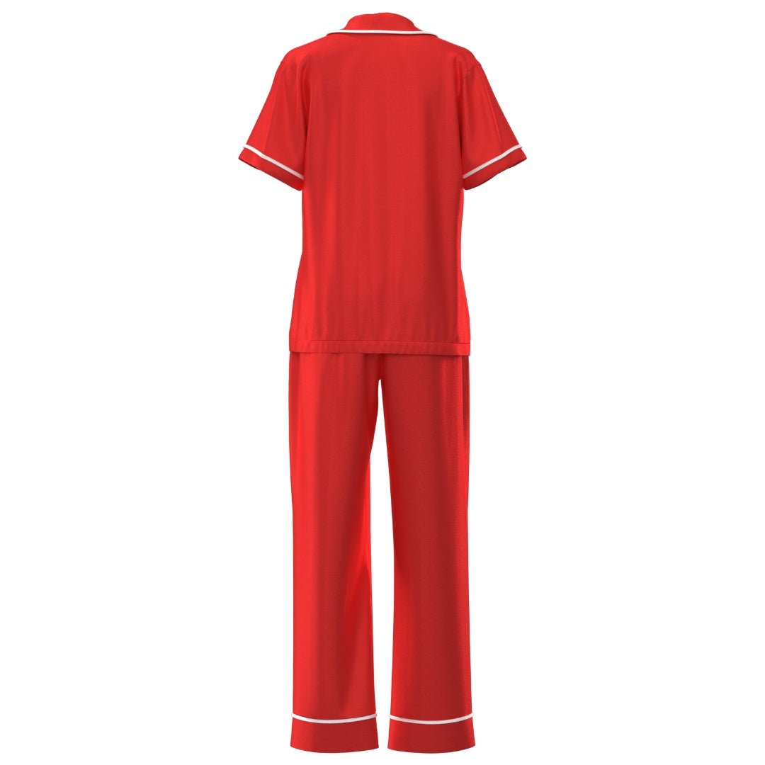Satin Personalised Pyjama Set - Short Sleeve & Long Pants Red/White